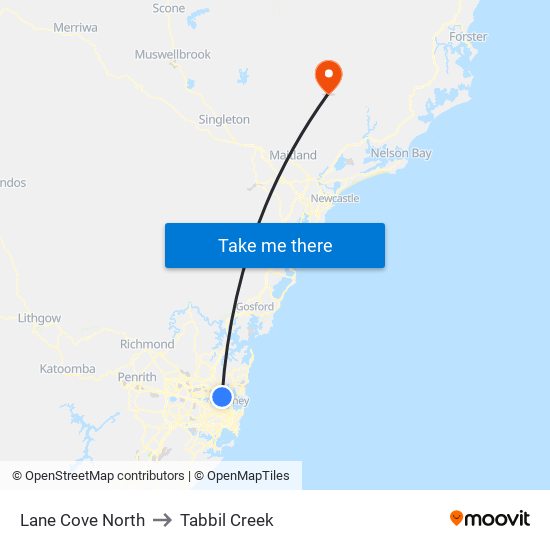 Lane Cove North to Tabbil Creek map