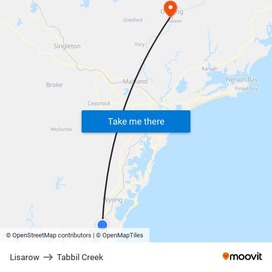 Lisarow to Tabbil Creek map