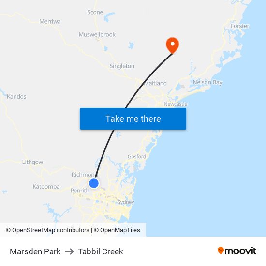 Marsden Park to Tabbil Creek map