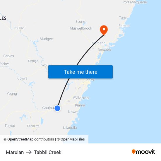 Marulan to Tabbil Creek map