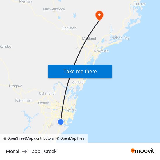 Menai to Tabbil Creek map