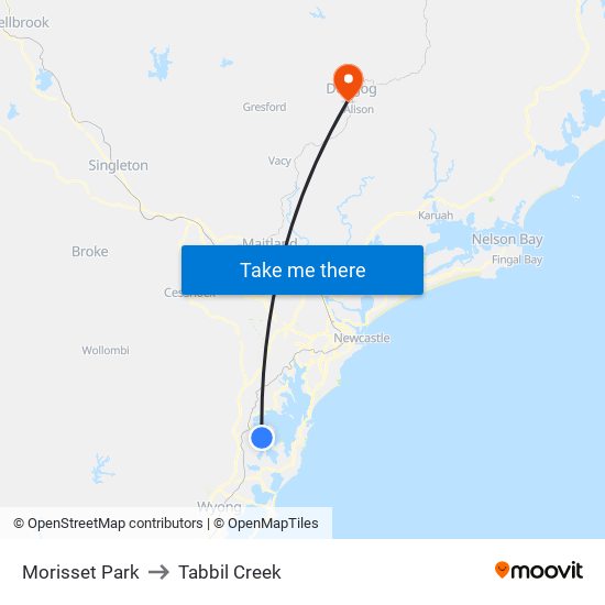 Morisset Park to Tabbil Creek map