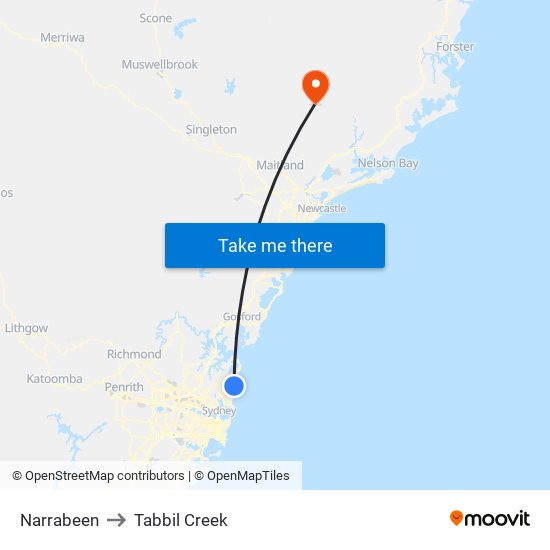 Narrabeen to Tabbil Creek map