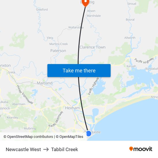 Newcastle West to Tabbil Creek map