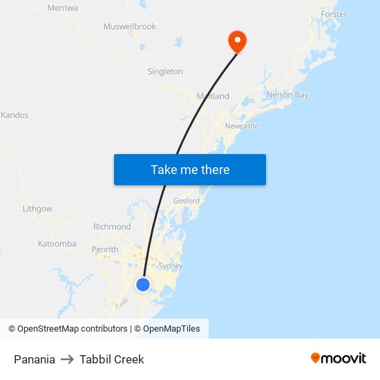 Panania to Tabbil Creek map