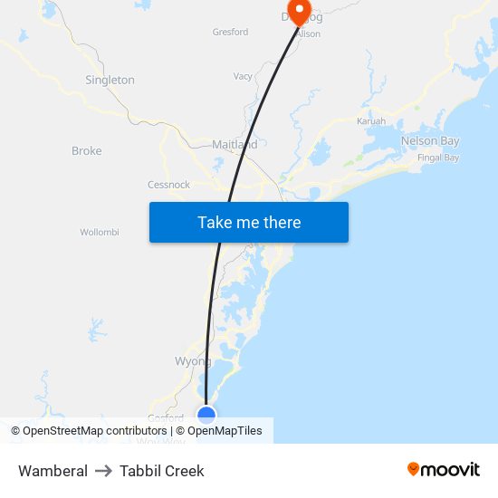 Wamberal to Tabbil Creek map