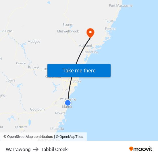 Warrawong to Tabbil Creek map