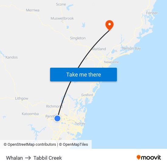 Whalan to Tabbil Creek map