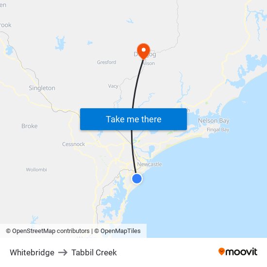 Whitebridge to Tabbil Creek map