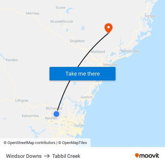 Windsor Downs to Tabbil Creek map