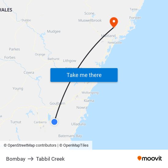 Bombay to Tabbil Creek map