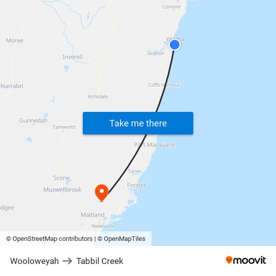 Wooloweyah to Tabbil Creek map