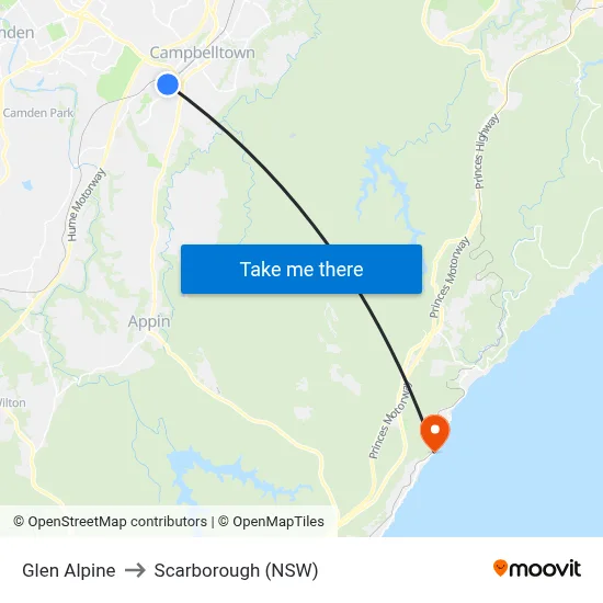 Glen Alpine to Scarborough (NSW) map