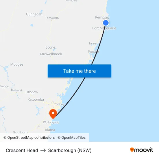 Crescent Head to Scarborough (NSW) map