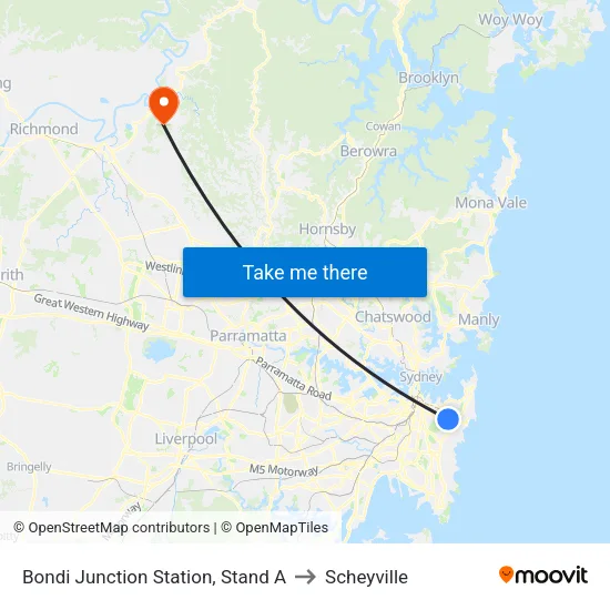 Bondi Junction Station, Stand A to Scheyville map