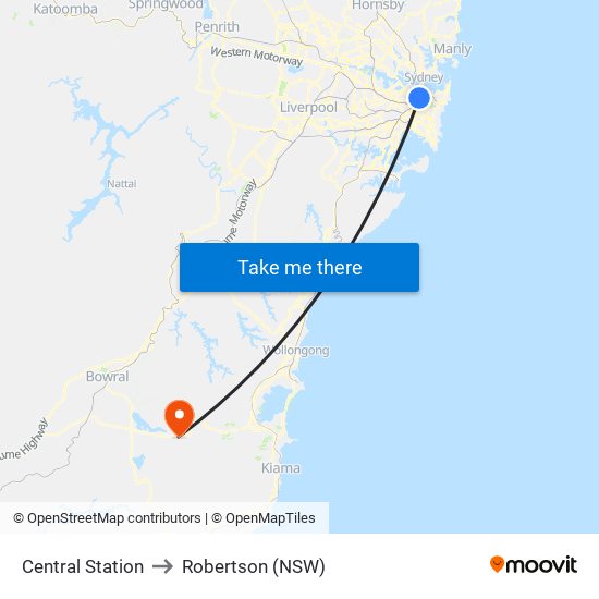 Central Station to Robertson (NSW) map