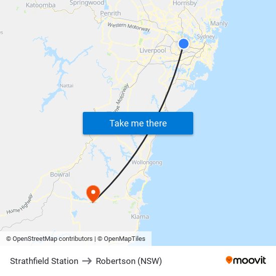 Strathfield Station to Robertson (NSW) map