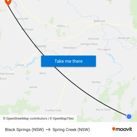 Black Springs (NSW) to Spring Creek (NSW) map