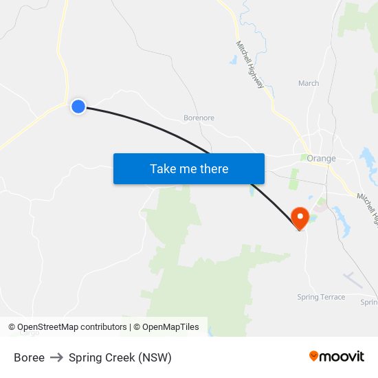 Boree to Spring Creek (NSW) map