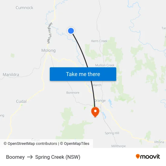 Boomey to Spring Creek (NSW) map