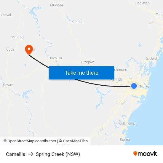 Camellia to Spring Creek (NSW) map