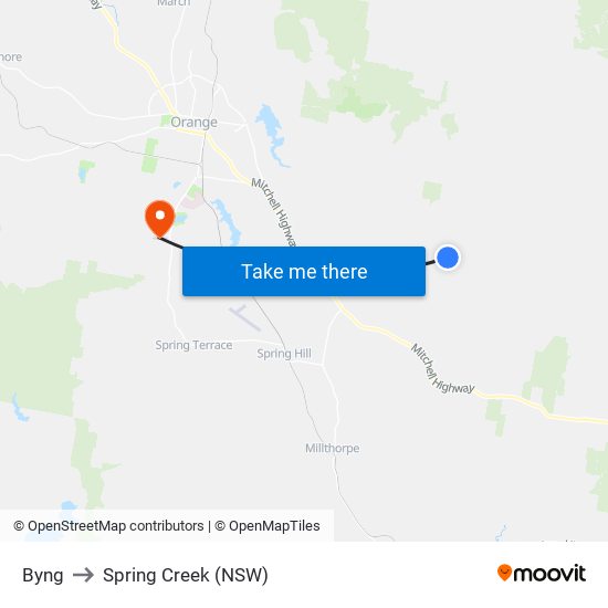 Byng to Spring Creek (NSW) map