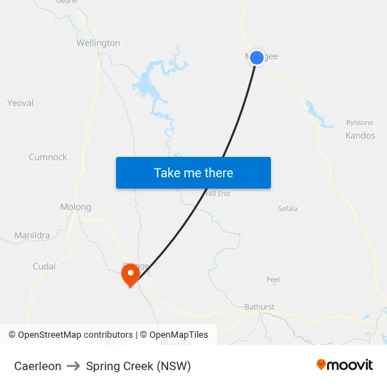 Caerleon to Spring Creek (NSW) map