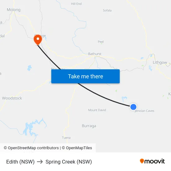Edith (NSW) to Spring Creek (NSW) map