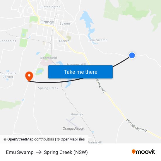 Emu Swamp to Spring Creek (NSW) map
