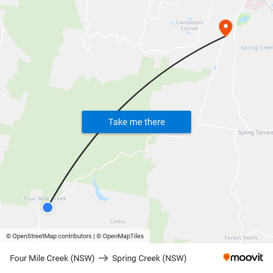 Four Mile Creek (NSW) to Spring Creek (NSW) map