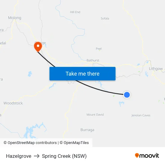 Hazelgrove to Spring Creek (NSW) map
