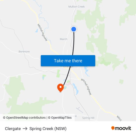 Clergate to Spring Creek (NSW) map