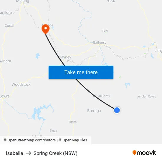 Isabella to Spring Creek (NSW) map