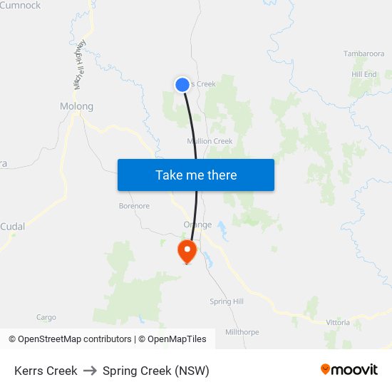 Kerrs Creek to Spring Creek (NSW) map
