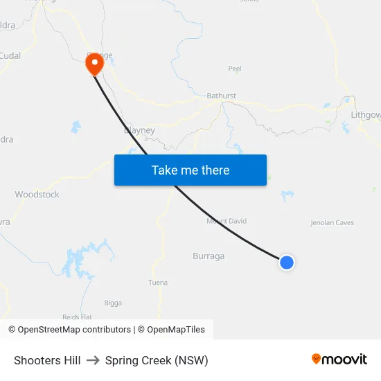 Shooters Hill to Spring Creek (NSW) map