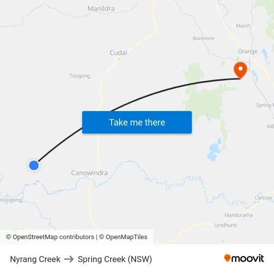Nyrang Creek to Spring Creek (NSW) map