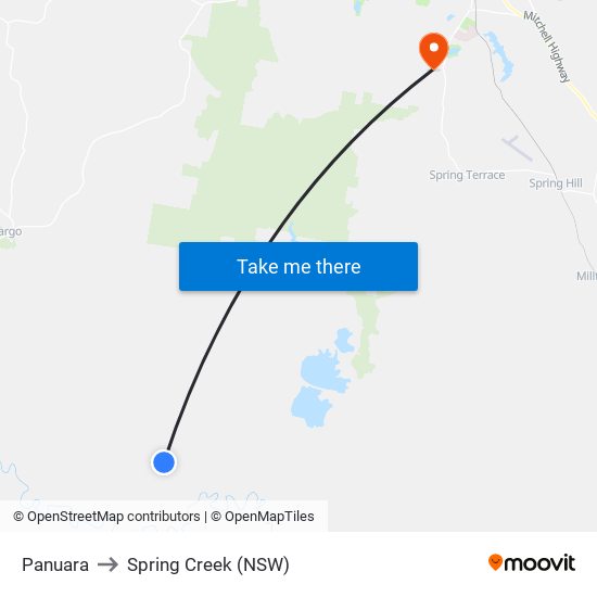 Panuara to Spring Creek (NSW) map