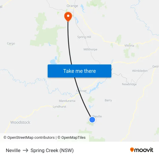 Neville to Spring Creek (NSW) map