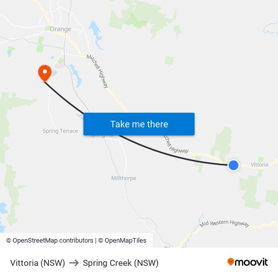 Vittoria (NSW) to Spring Creek (NSW) map