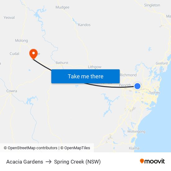 Acacia Gardens to Spring Creek (NSW) map