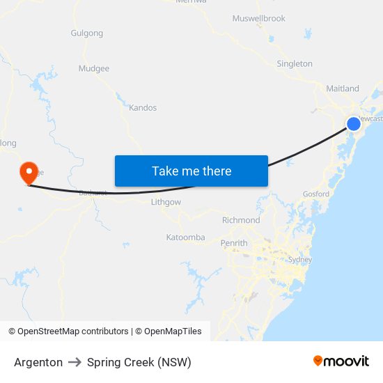 Argenton to Spring Creek (NSW) map