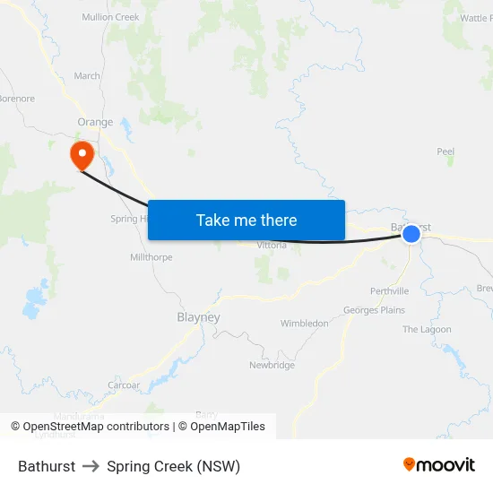 Bathurst to Spring Creek (NSW) map