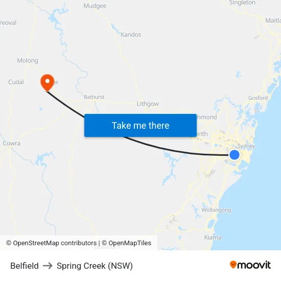 Belfield to Spring Creek (NSW) map