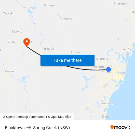 Blacktown to Spring Creek (NSW) map