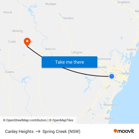 Canley Heights to Spring Creek (NSW) map