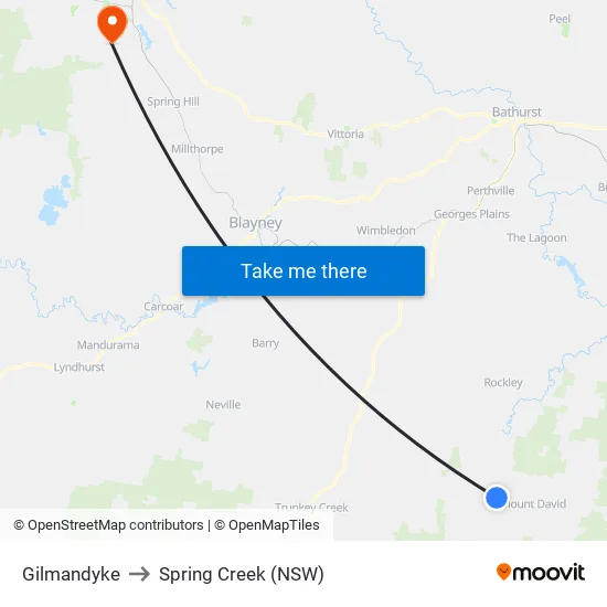 Gilmandyke to Spring Creek (NSW) map