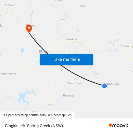 Gingkin to Spring Creek (NSW) map