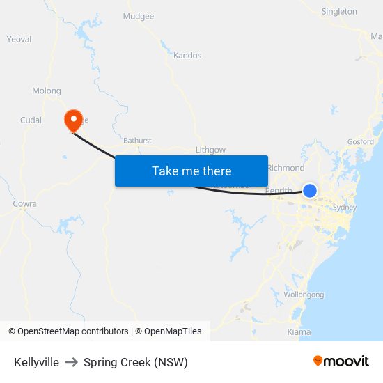 Kellyville to Spring Creek (NSW) map