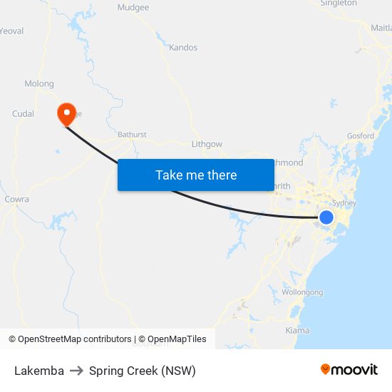 Lakemba to Spring Creek (NSW) map