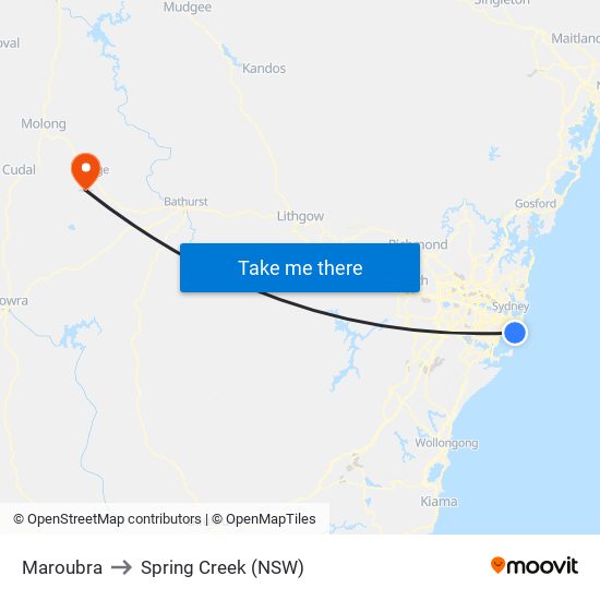 Maroubra to Spring Creek (NSW) map